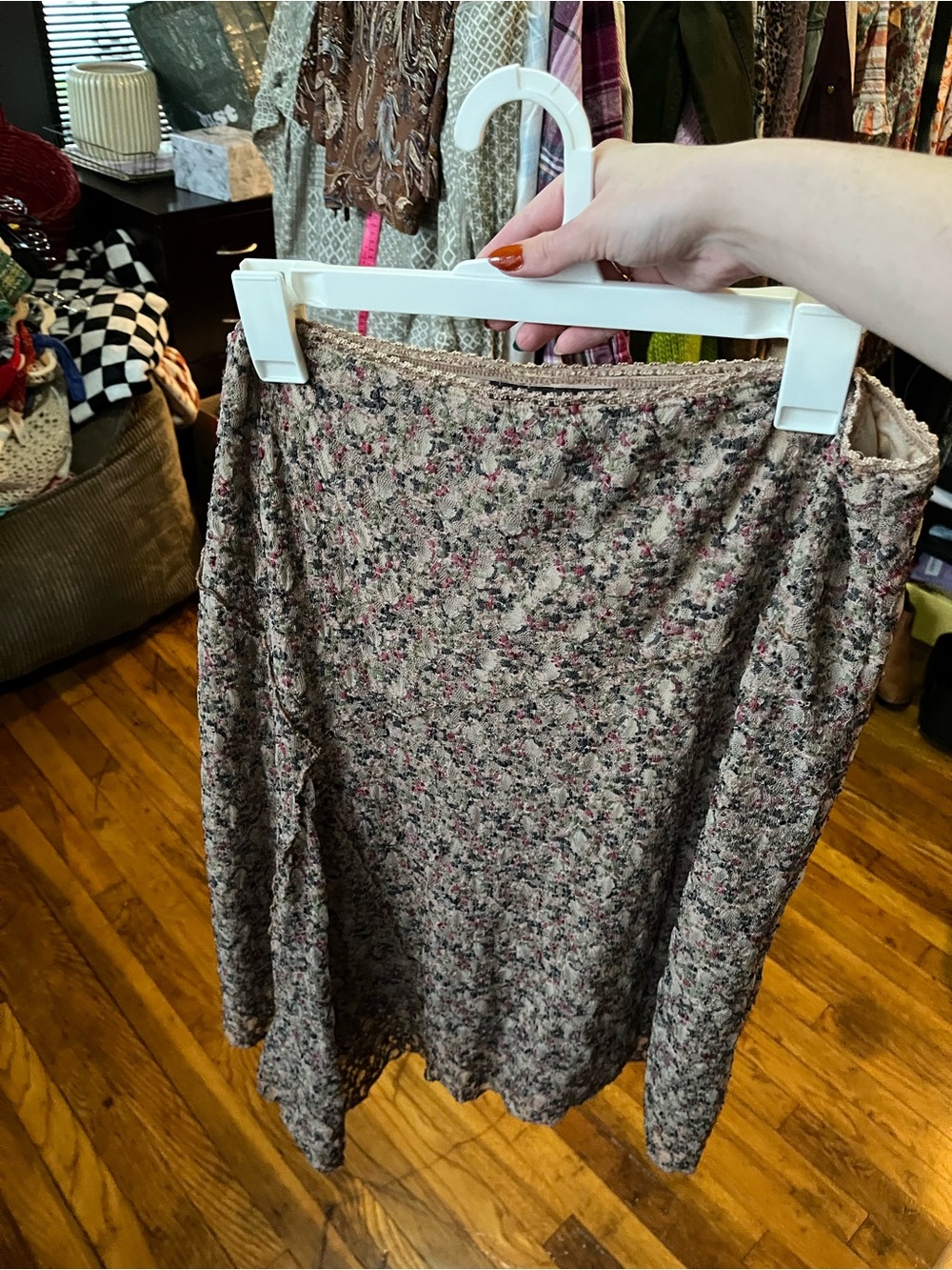 Bisou Bisou Beige Floral Asymmetrical Midi Skirt XL - Picture 4 of 16